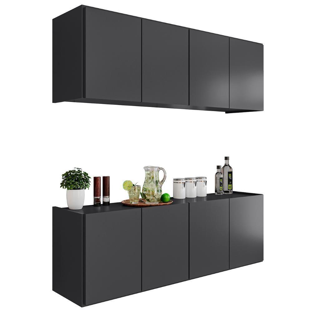 Armário De Cozinha E Balcão Suspenso 118cm Monna Grafite Z34 - Mpozenato - 1