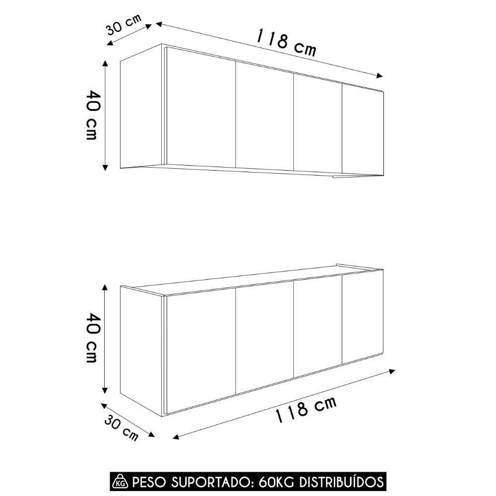 Armário De Cozinha E Balcão Suspenso 118cm Monna Grafite Z34 - Mpozenato - 4