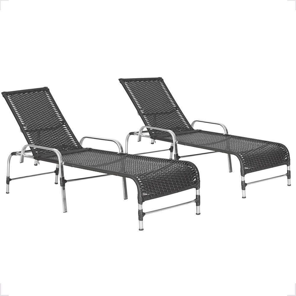 2 Espreguiçadeiras Reclinável Catar, Alumínio Polido E Fibra Preto - 1