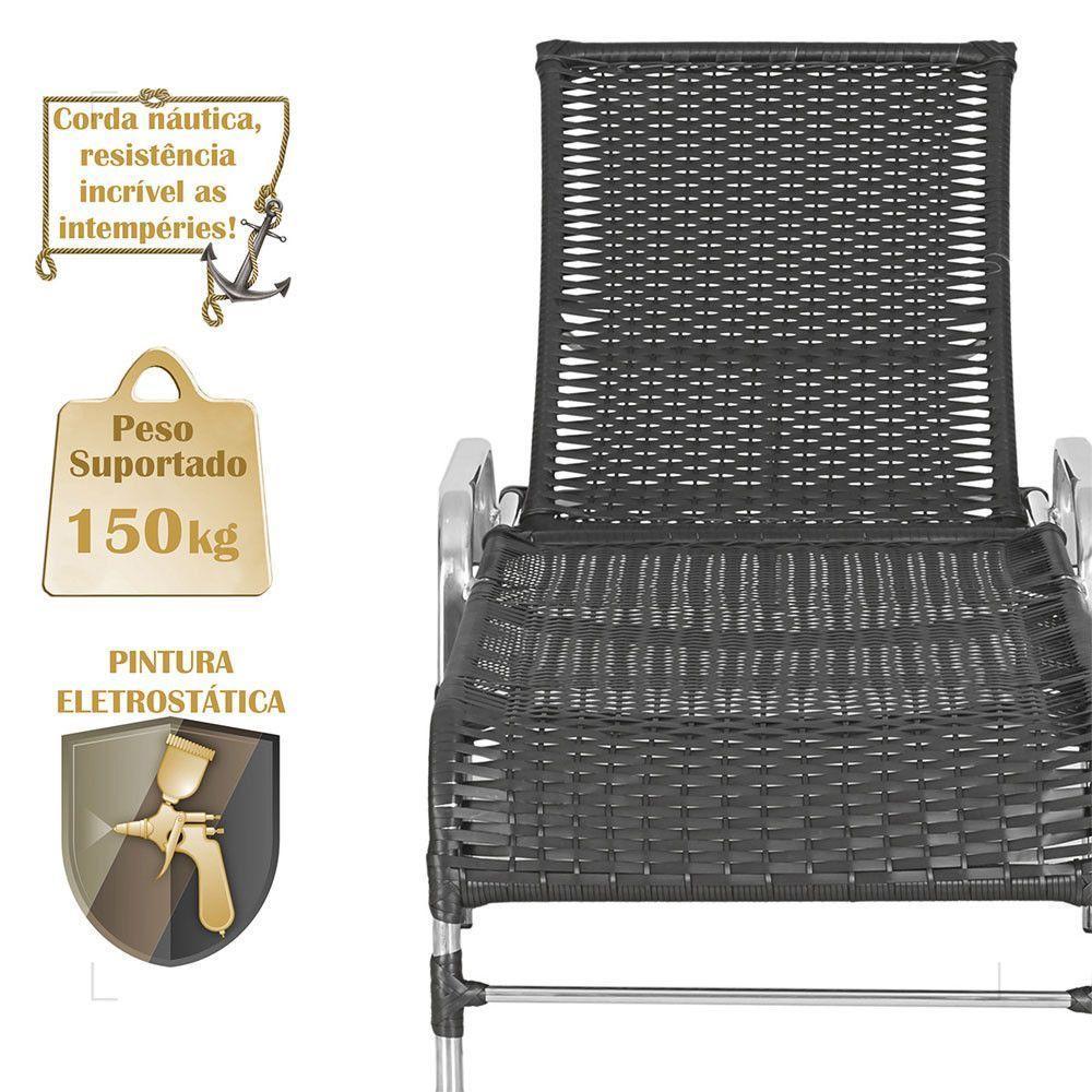 2 Espreguiçadeiras Reclinável Catar, Alumínio Polido E Fibra Preto - 4
