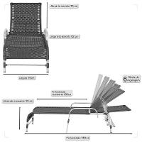 1 Espreguiçadeira Reclinável Catar Aluminio Polido E Fibra Preto - 2