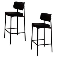 Banqueta Alta Bar Estofada Kit 2 Ella M25 Linho Preto - Mpozenato - 1