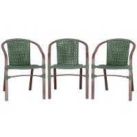 03 Cadeiras Floripa Alumínio Pintura Marrom Trama Original Verde - 1