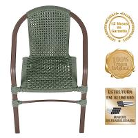 03 Cadeiras Floripa Alumínio Pintura Marrom Trama Original Verde - 3