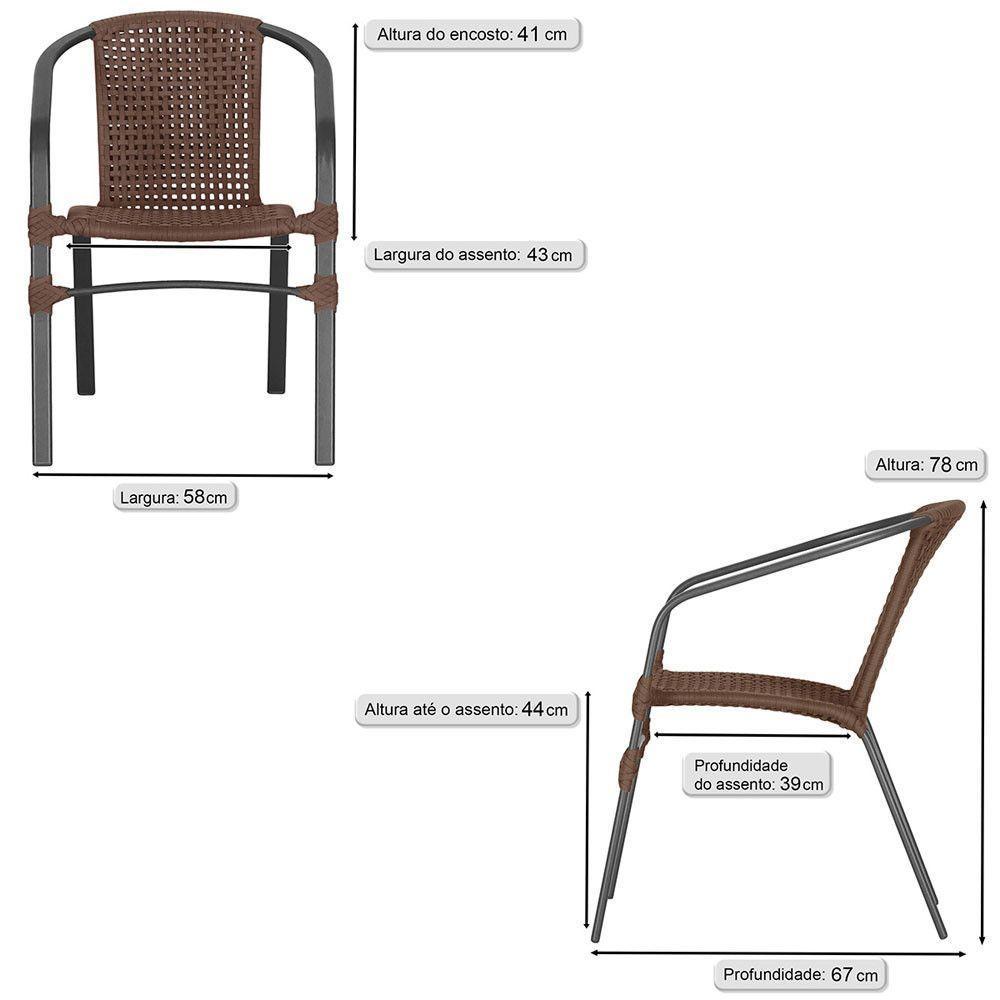 04 Cadeiras Floripa Alumínio Pintura Preta Trama Original Marrom - 2