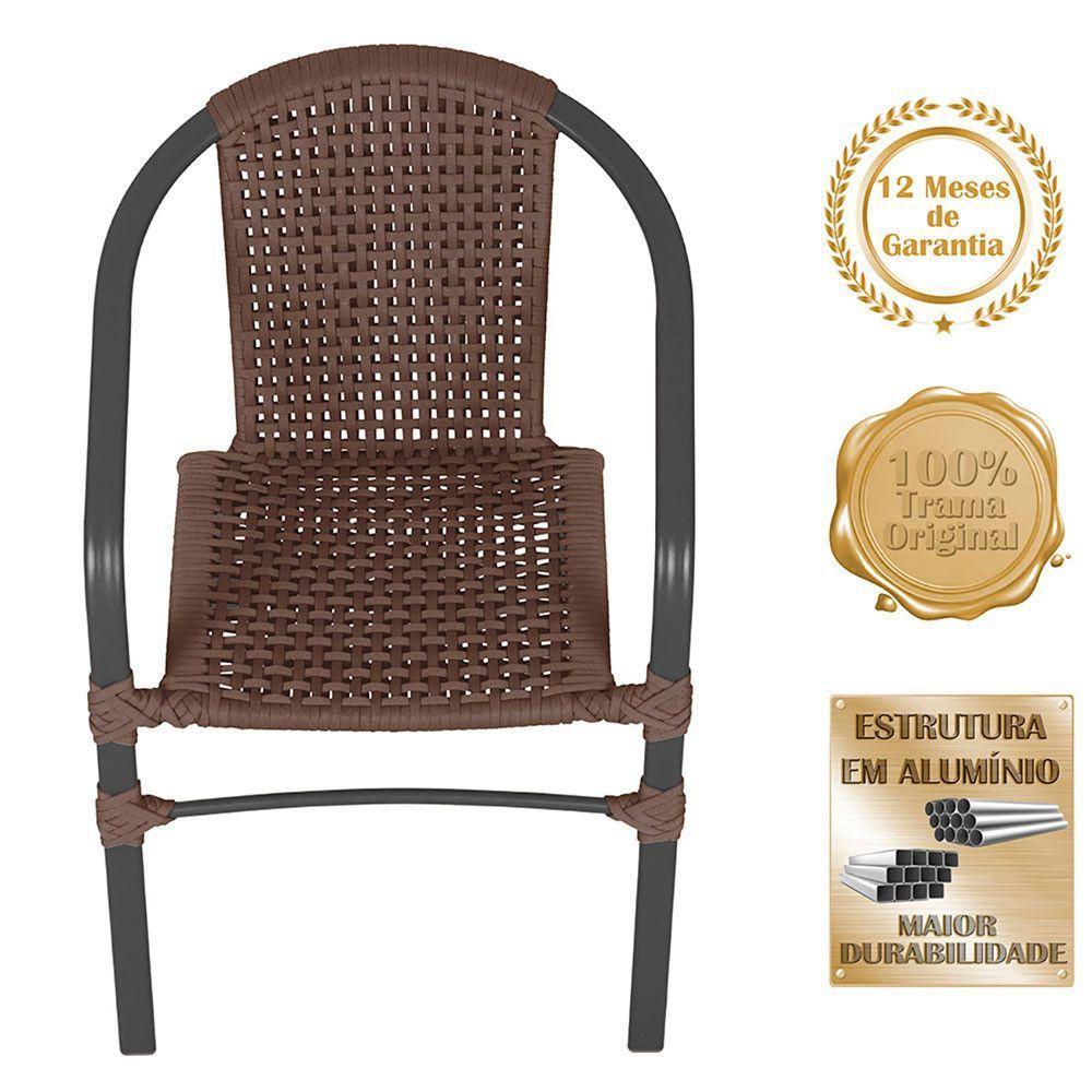 04 Cadeiras Floripa Alumínio Pintura Preta Trama Original Marrom - 3