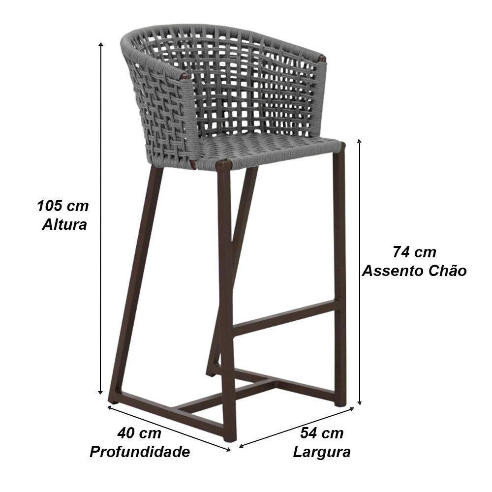 Banqueta Bali Em Alumínio E Corda Náutica Trama Original Prata - 4