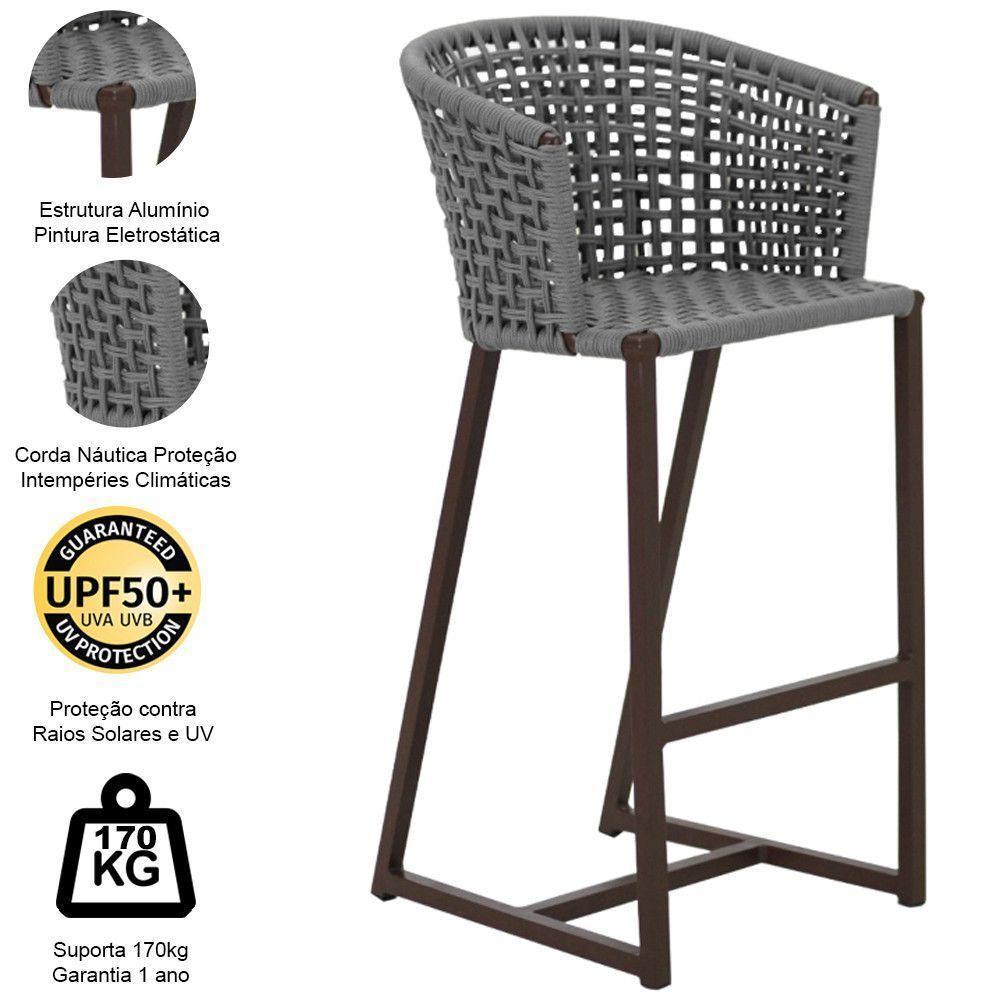 Banqueta Bali Em Alumínio E Corda Náutica Trama Original Prata - 5