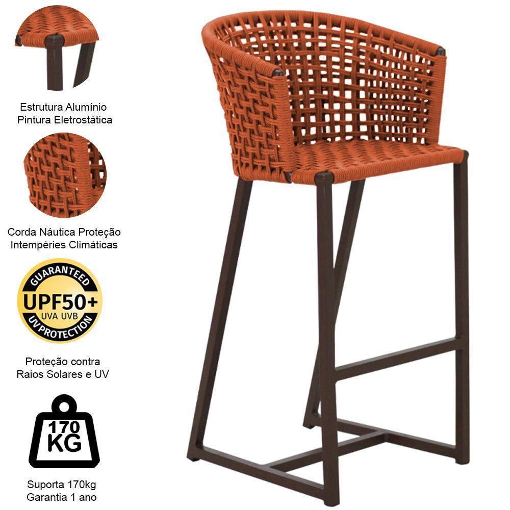Banqueta Bali Em Alumínio E Corda Náutica Trama Original Terra Cota - 5