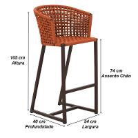 Banqueta Bali Em Alumínio E Corda Náutica Trama Original Terra Cota