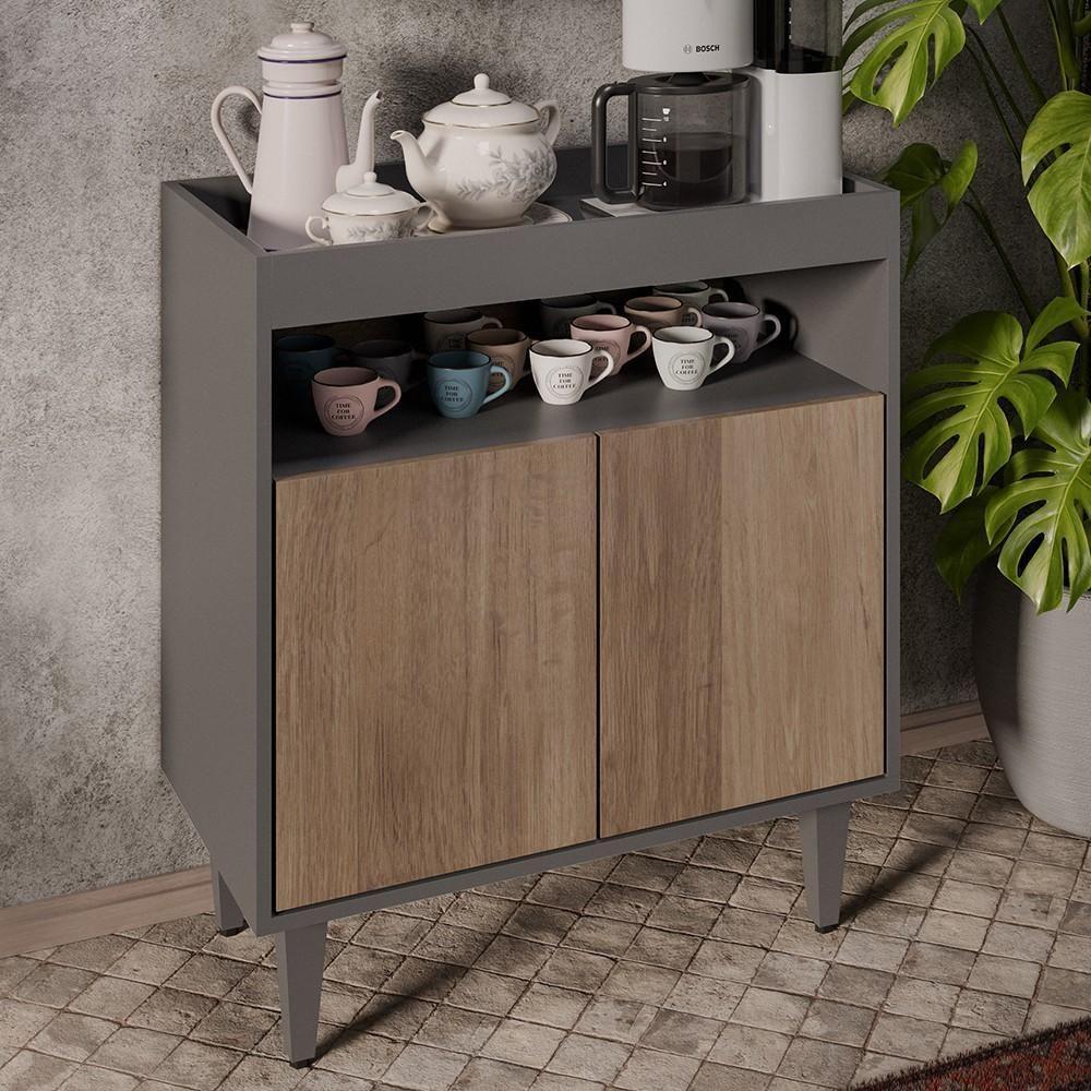 Aparador Cantinho Do Café E Painel 3 Prateleiras Flora Z34 Grafite-freijó - Mpozenato - 5