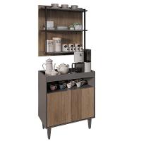 Aparador Cantinho Do Café E Painel 3 Prateleiras Flora Z34 Grafite-freijó - Mpozenato - 1