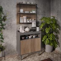 Aparador Cantinho Do Café E Painel 3 Prateleiras Flora Z34 Grafite-freijó - Mpozenato - 2