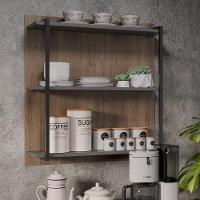 Aparador Cantinho Do Café E Painel 3 Prateleiras Flora Z34 Grafite-freijó - Mpozenato - 6