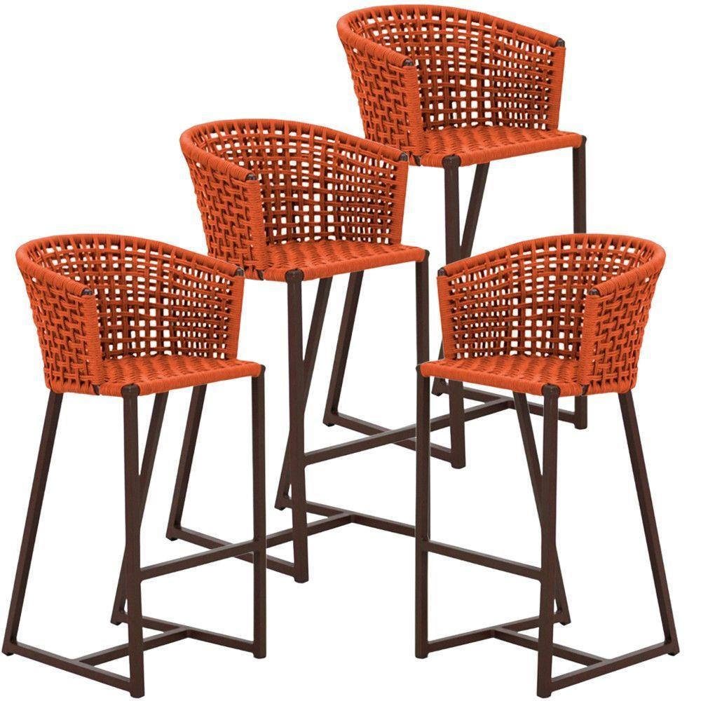 4 Banquetas Bali Em Alumínio E Corda Náutica Trama Original Terra Cota - 1