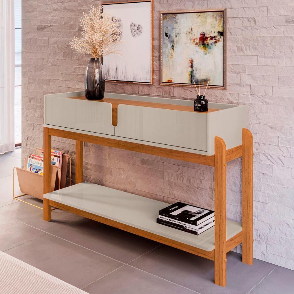 Aparador De Sala 2 Gavetas 130cm Nay C14 Off White-cedro - Mpozenato - 2