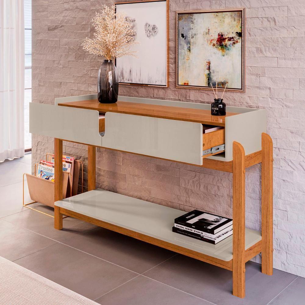 Aparador De Sala 2 Gavetas 130cm Nay C14 Off White-cedro - Mpozenato - 6