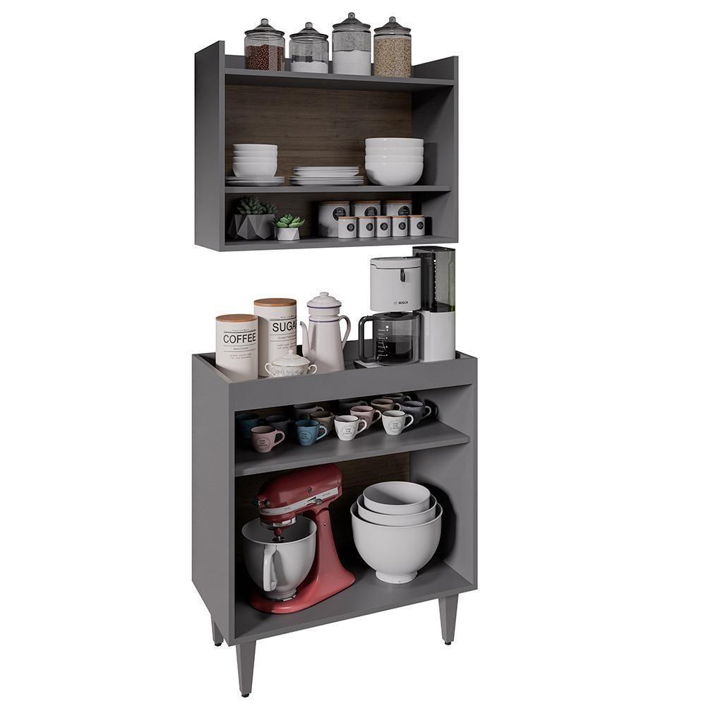 Armário Aéreo E Balcão Aparador Buffet Lice Z34 Grafite-freijó - Mpozenato - 5