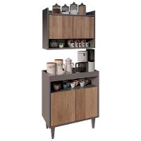 Armário Aéreo E Balcão Aparador Buffet Lice Z34 Grafite-freijó - Mpozenato - 1