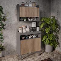 Armário Aéreo E Balcão Aparador Buffet Lice Z34 Grafite-freijó - Mpozenato - 2