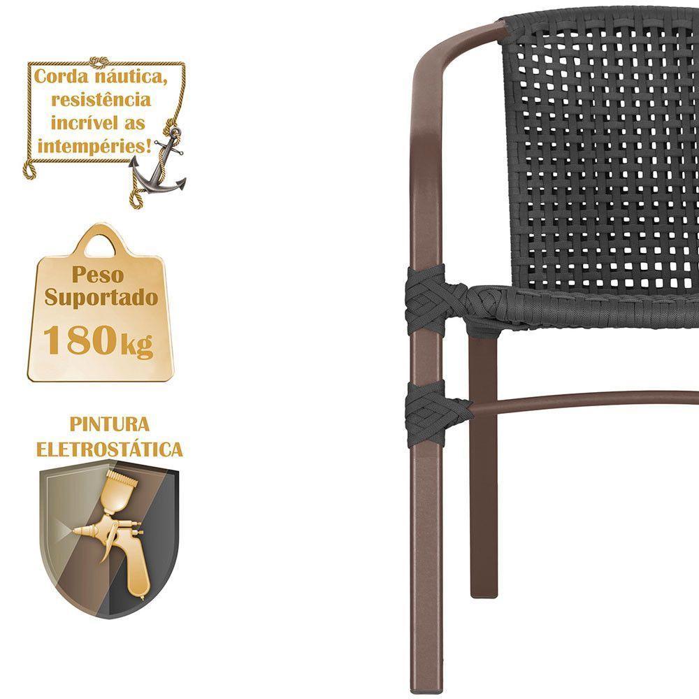 03 Cadeiras Floripa Alumínio Pintura Marrom Trama Original Preto - 4