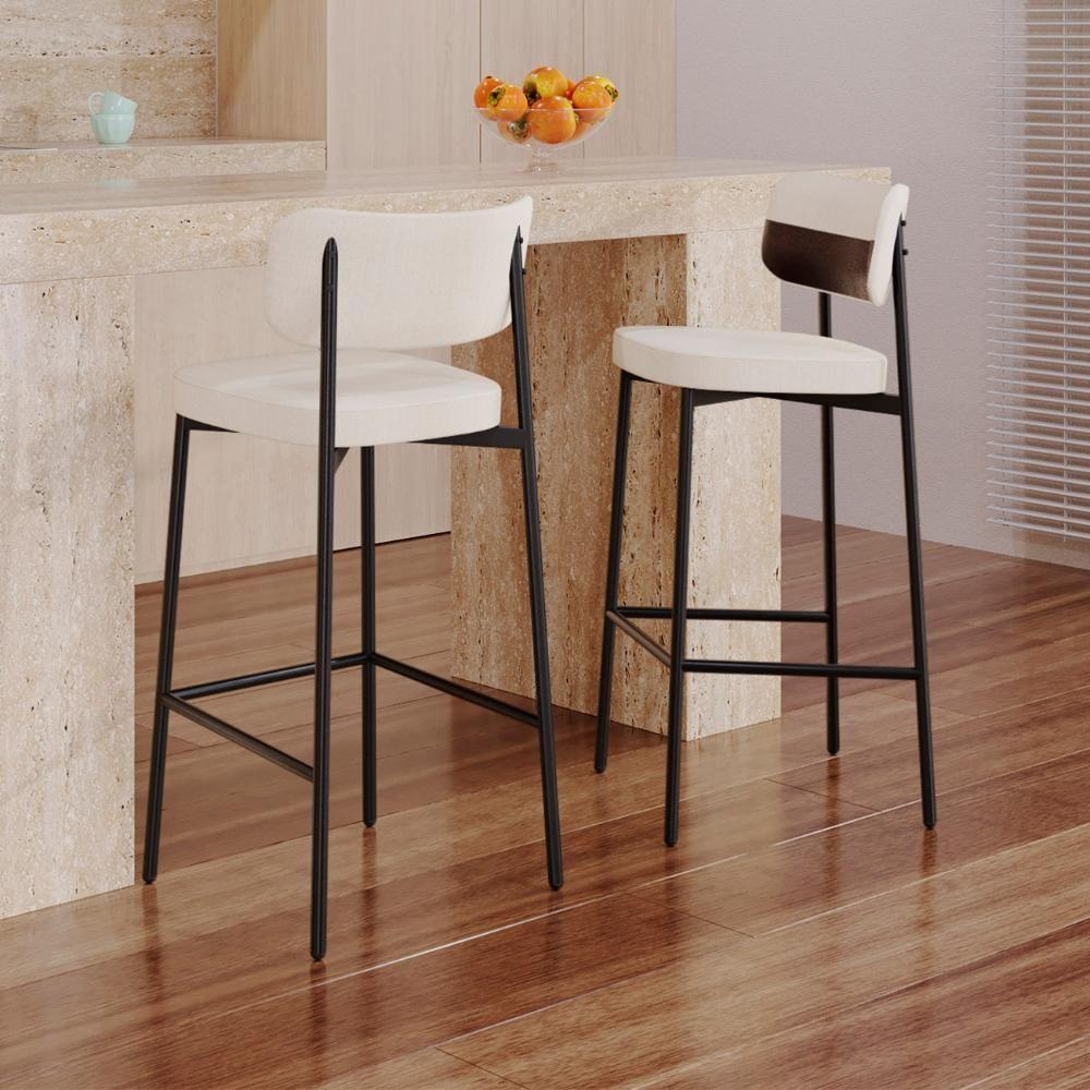 Banqueta Alta Bar Estofada Kit 2 Ella M25 Linho Palha-café - Mpozenato - 2