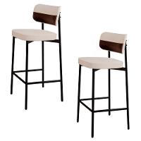 Banqueta Alta Bar Estofada Kit 2 Ella M25 Linho Palha-café - Mpozenato - 1