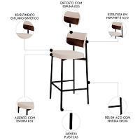 Banqueta Alta Bar Estofada Kit 2 Ella M25 Linho Palha-café - Mpozenato - 3