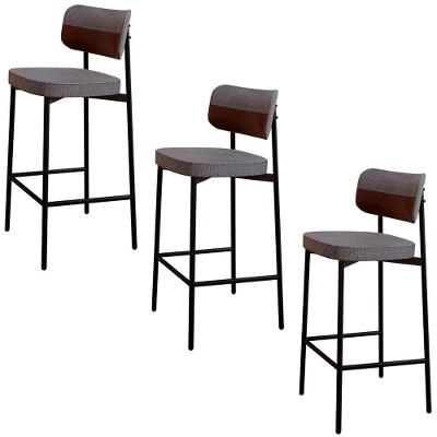 Banqueta Alta Bar Estofada Kit 3 Ella M25 Linho Cinza-marrom - Mpozenato