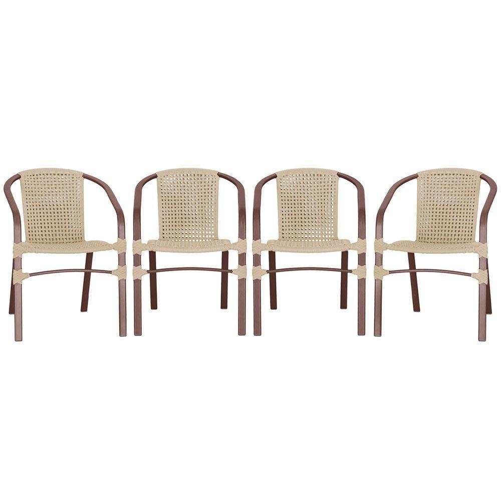 04 Cadeiras Floripa Alumínio Pintura Marrom Trama Original Rami - 1