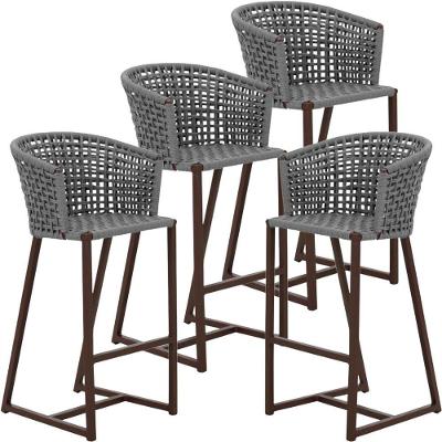 4 Banquetas Bali Em Alumínio E Corda Náutica Trama Original Prata