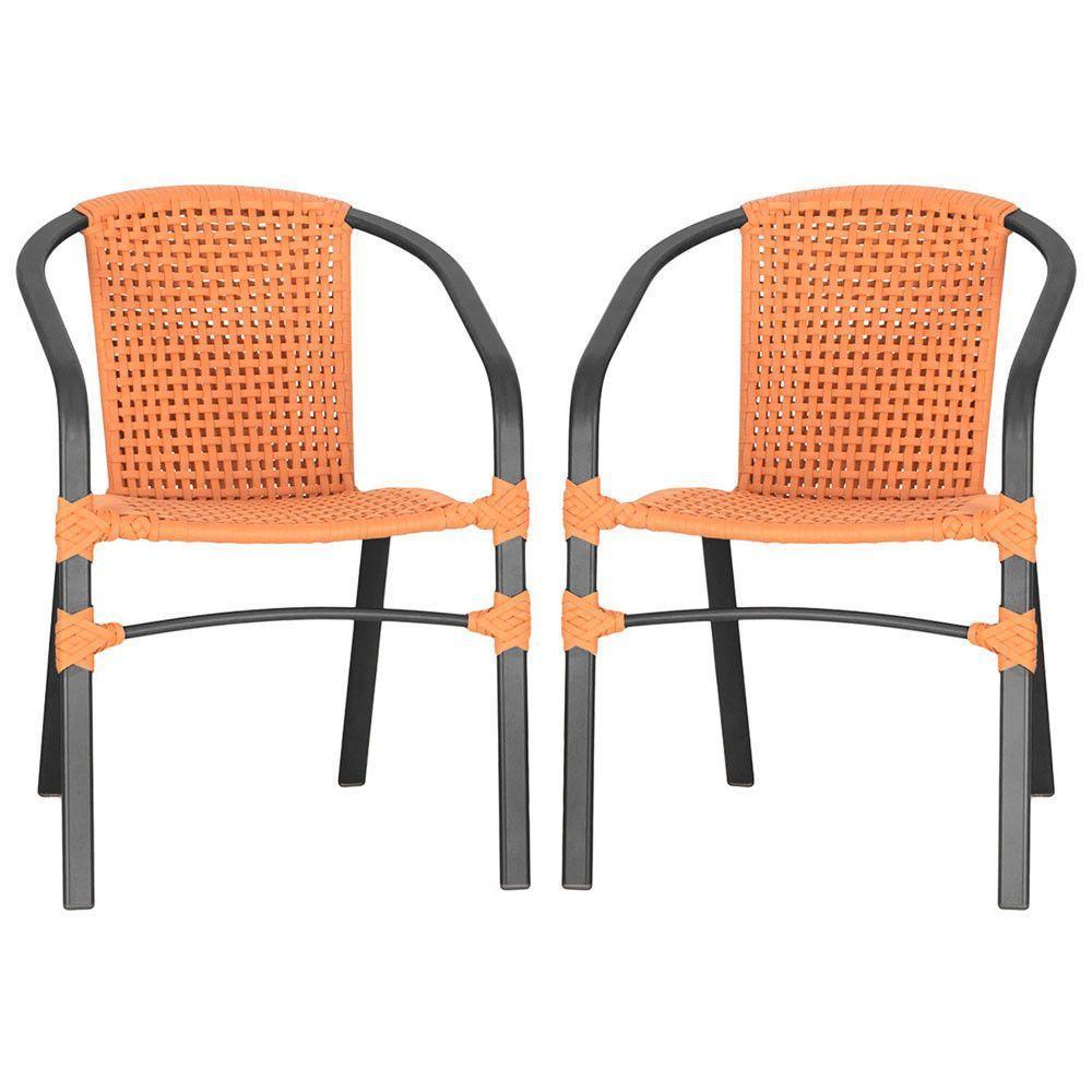 02 Cadeiras Floripa Alumínio Pintura Preta Trama Original Terra Cota - 1