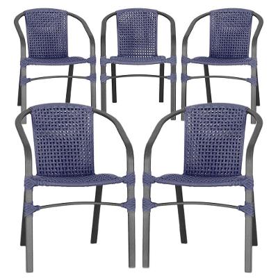 05 Cadeiras Floripa Alumínio Pintura Preta Trama Original Azul