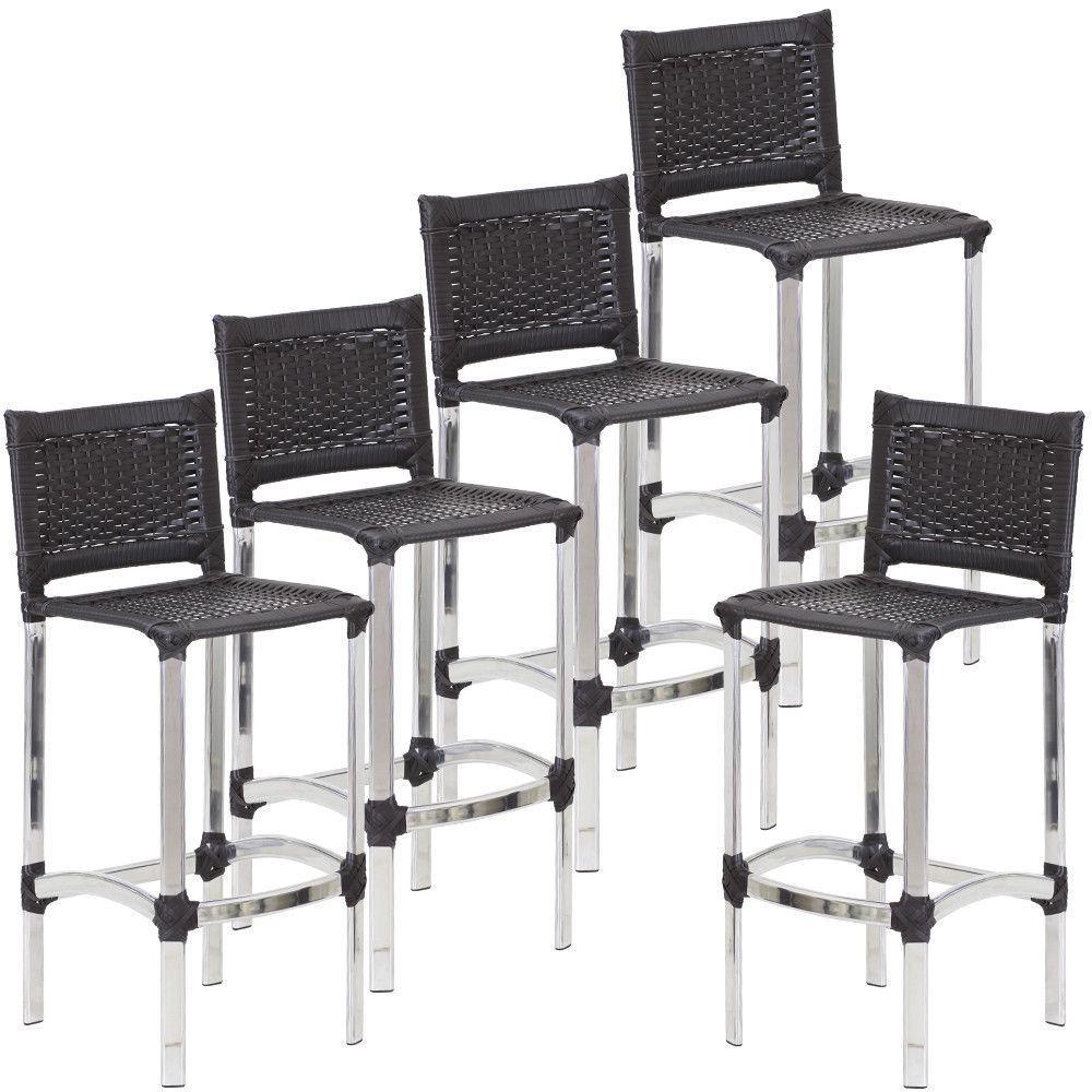 5 Banquetas Altas Madri Em Cozinha Alumínio Edícula área Preto - 1