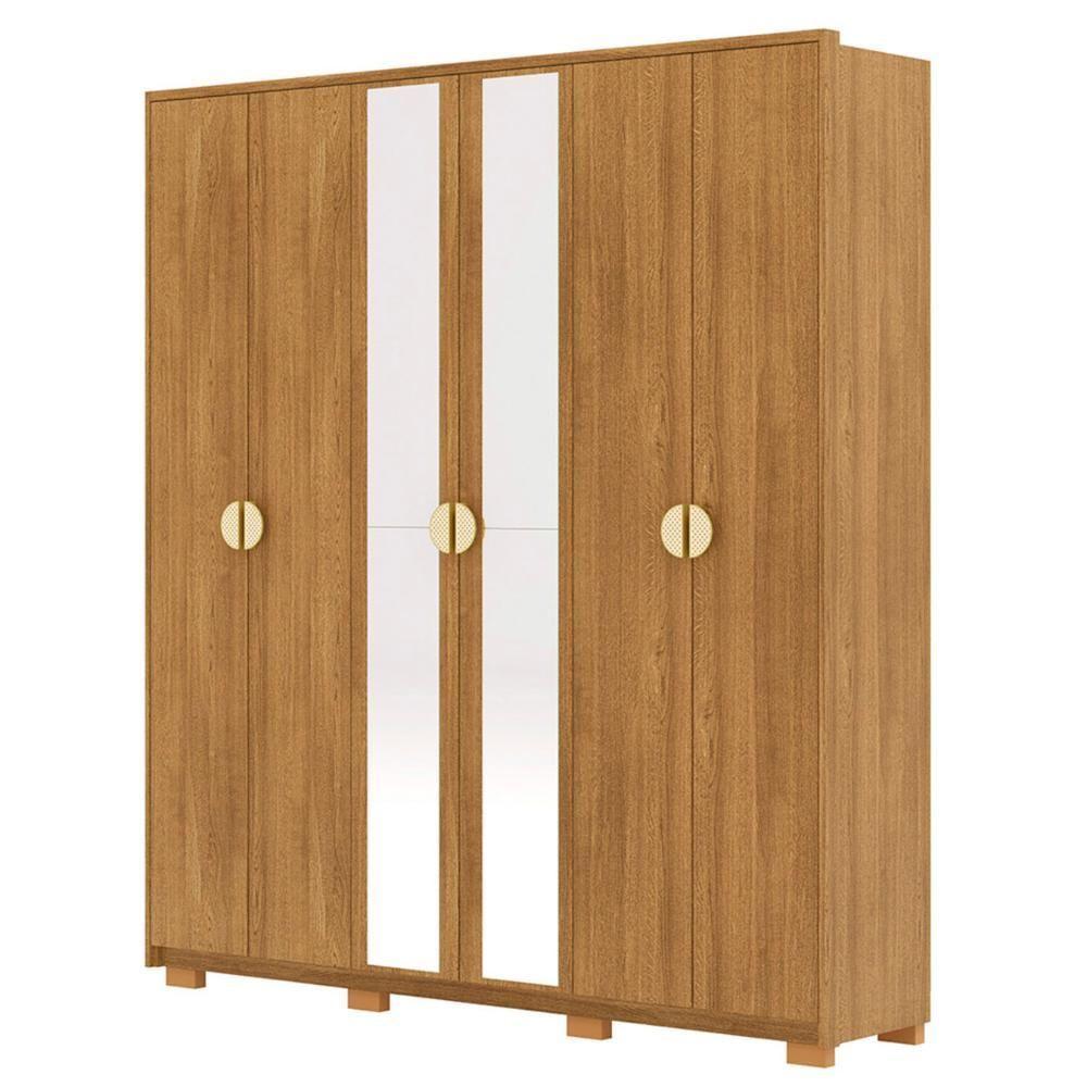 Guarda Roupa Casal 203cm Com Espelho Leo Nature V02 - Mpozenato - 1