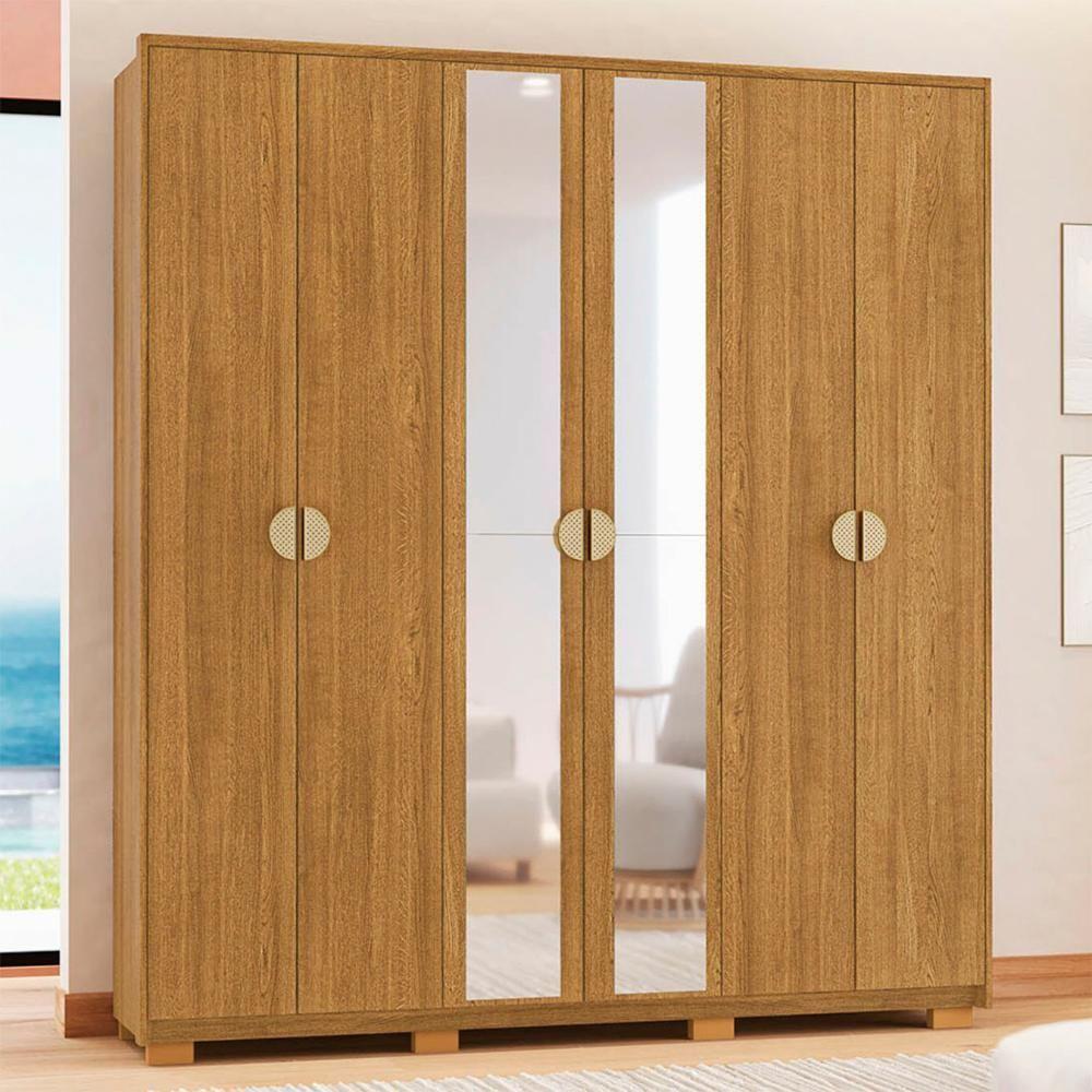Guarda Roupa Casal 203cm Com Espelho Leo Nature V02 - Mpozenato - 2