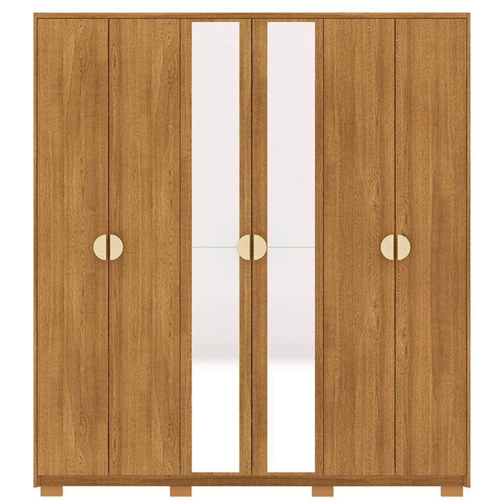 Guarda Roupa Casal 203cm Com Espelho Leo Nature V02 - Mpozenato - 6