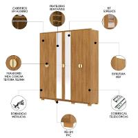 Guarda Roupa Casal 203cm Com Espelho Leo Nature V02 - Mpozenato - 3