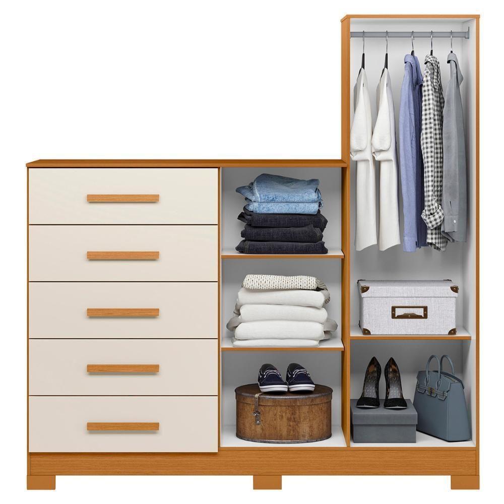 Guarda Roupa Cômoda Com Espelho 158cm Suiça A02 Off/cinamomo - Mpozenato - 5