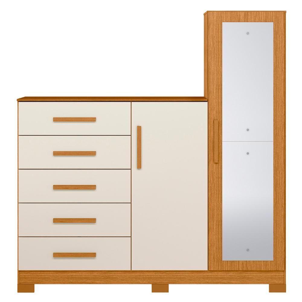 Guarda Roupa Cômoda Com Espelho 158cm Suiça A02 Off/cinamomo - Mpozenato - 7