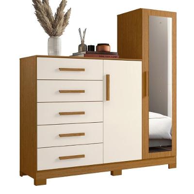 Guarda Roupa Cômoda Com Espelho 158cm Suiça A02 Off/cinamomo - Mpozenato
