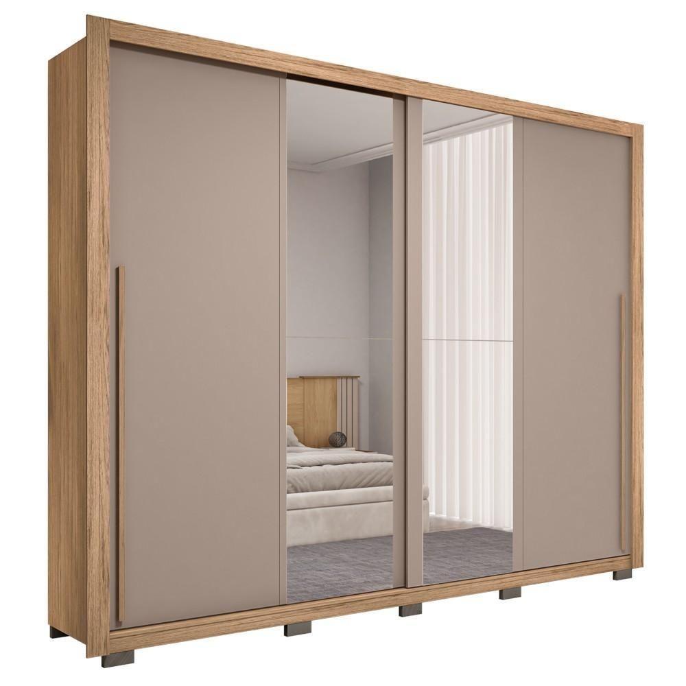 Guarda Roupa Casal 2 Portas De Correr Com Espelho Praticus Buriti/fendi - Caemmun - 1