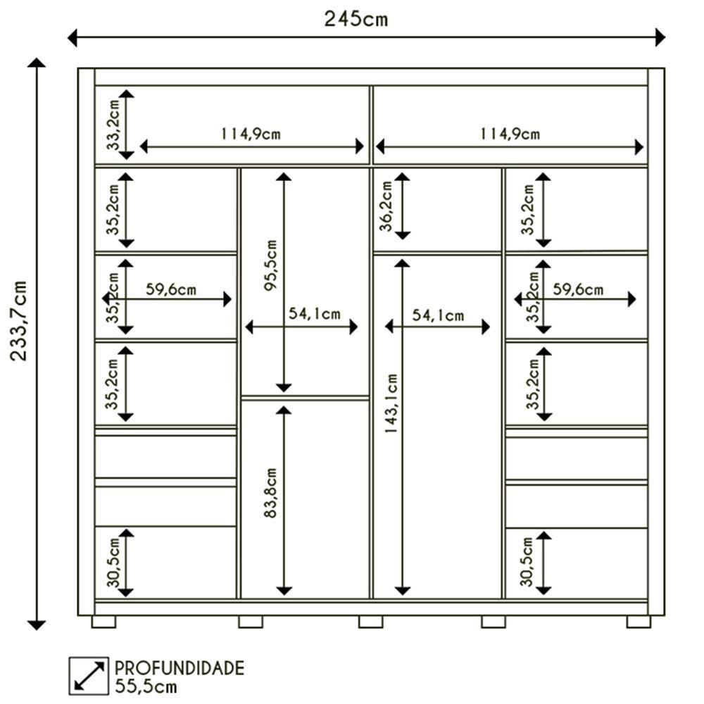 Guarda Roupa Casal 2 Portas De Correr Com Espelho Praticus Buriti/fendi - Caemmun - 4