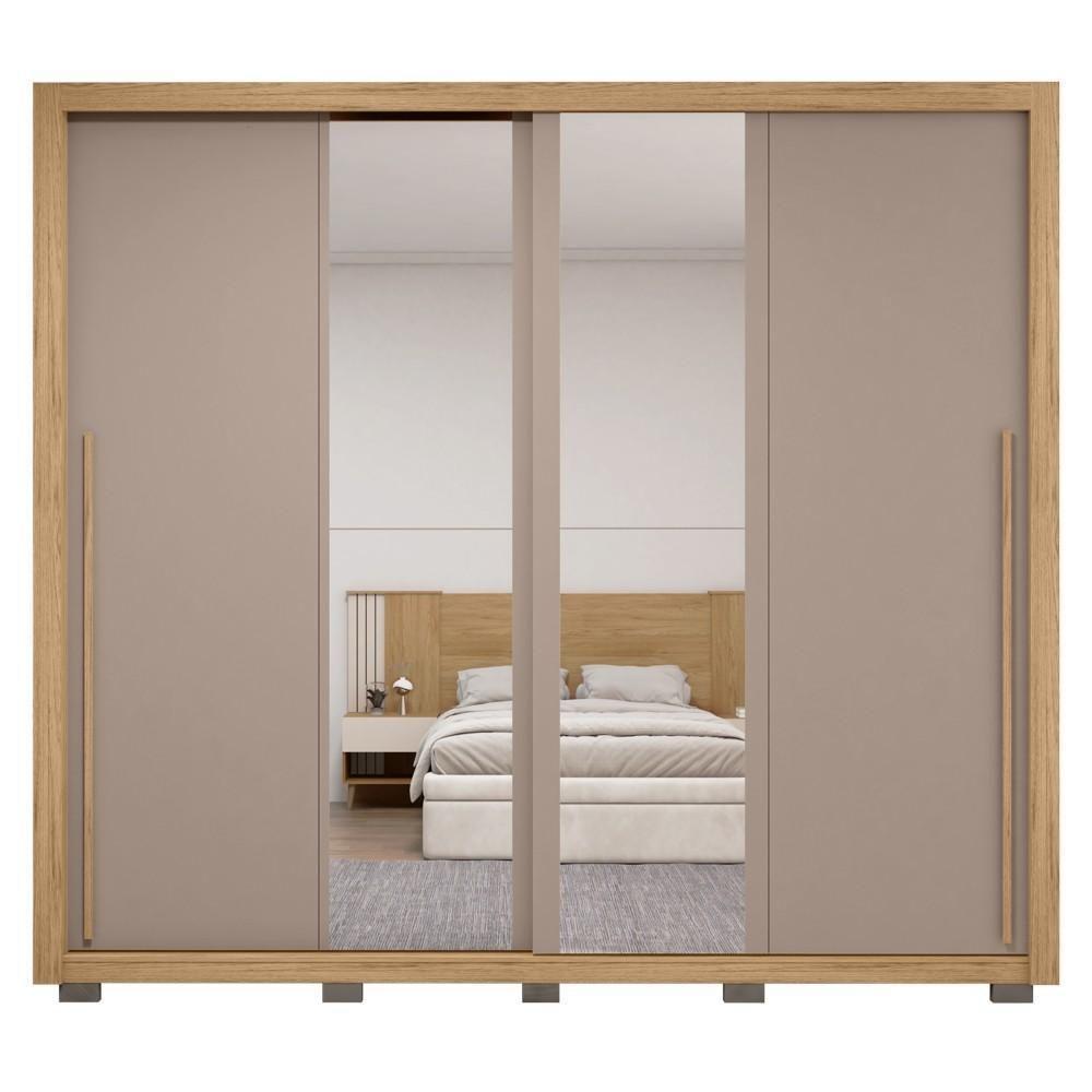 Guarda Roupa Casal 2 Portas De Correr Com Espelho Praticus Buriti/fendi - Caemmun - 6