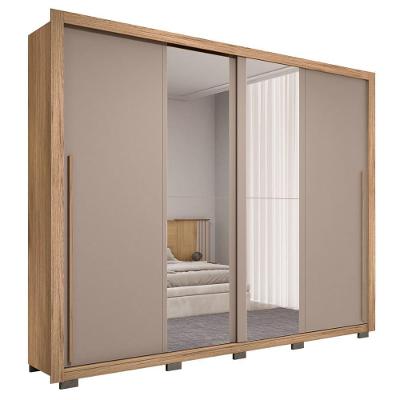 Guarda Roupa Casal 2 Portas De Correr Com Espelho Praticus Buriti/fendi - Caemmun