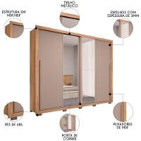 Guarda Roupa Casal 2 Portas De Correr Com Espelho Praticus Buriti/fendi - Caemmun - 3