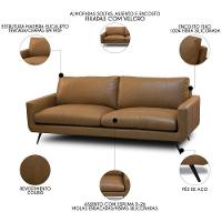 Sofá 4 Lugares Para Sala Living 282cm Merli L08 Couro Camel - Mpozenato - 3