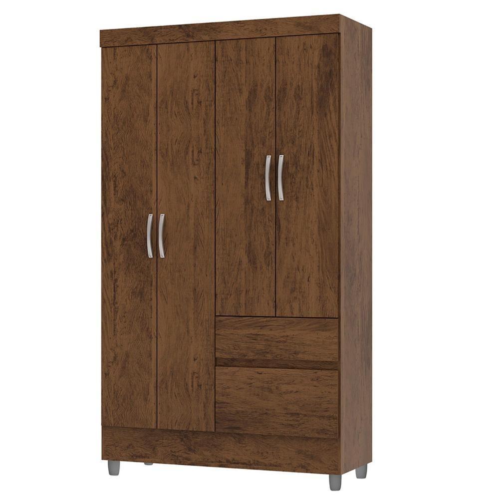 Guarda Roupa Solteiro 103cm Com 4 Portas Ideal Imbuia Rústico - Vila Rica - 1
