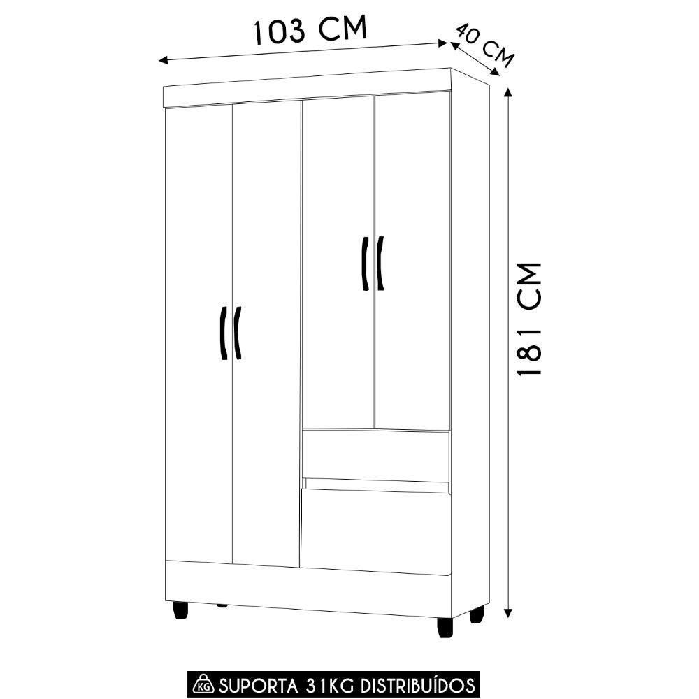 Guarda Roupa Solteiro 103cm Com 4 Portas Ideal Imbuia Rústico - Vila Rica - 4