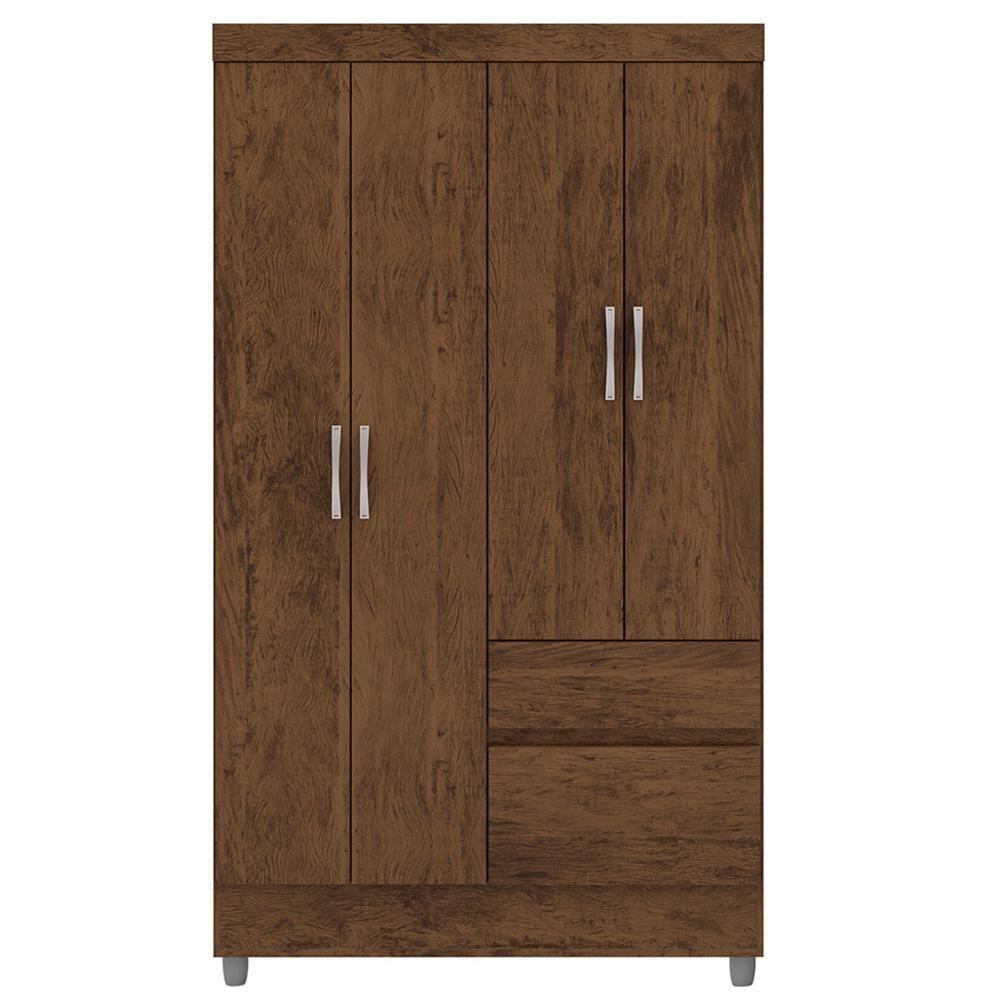 Guarda Roupa Solteiro 103cm Com 4 Portas Ideal Imbuia Rústico - Vila Rica - 6